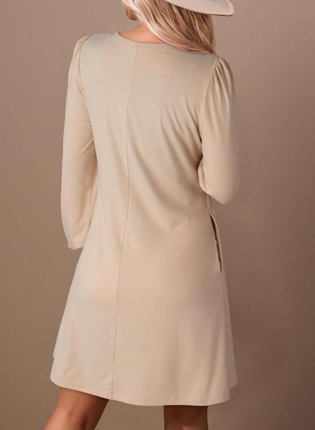 Dokotoo Womens Dresses Fall Winter Crew Neck Casual Long Sleeve A Line Shift Dress Plus Size Dresses for Curvy Women 2025 Ladies Elegant Classy Apricot Dress for Women L