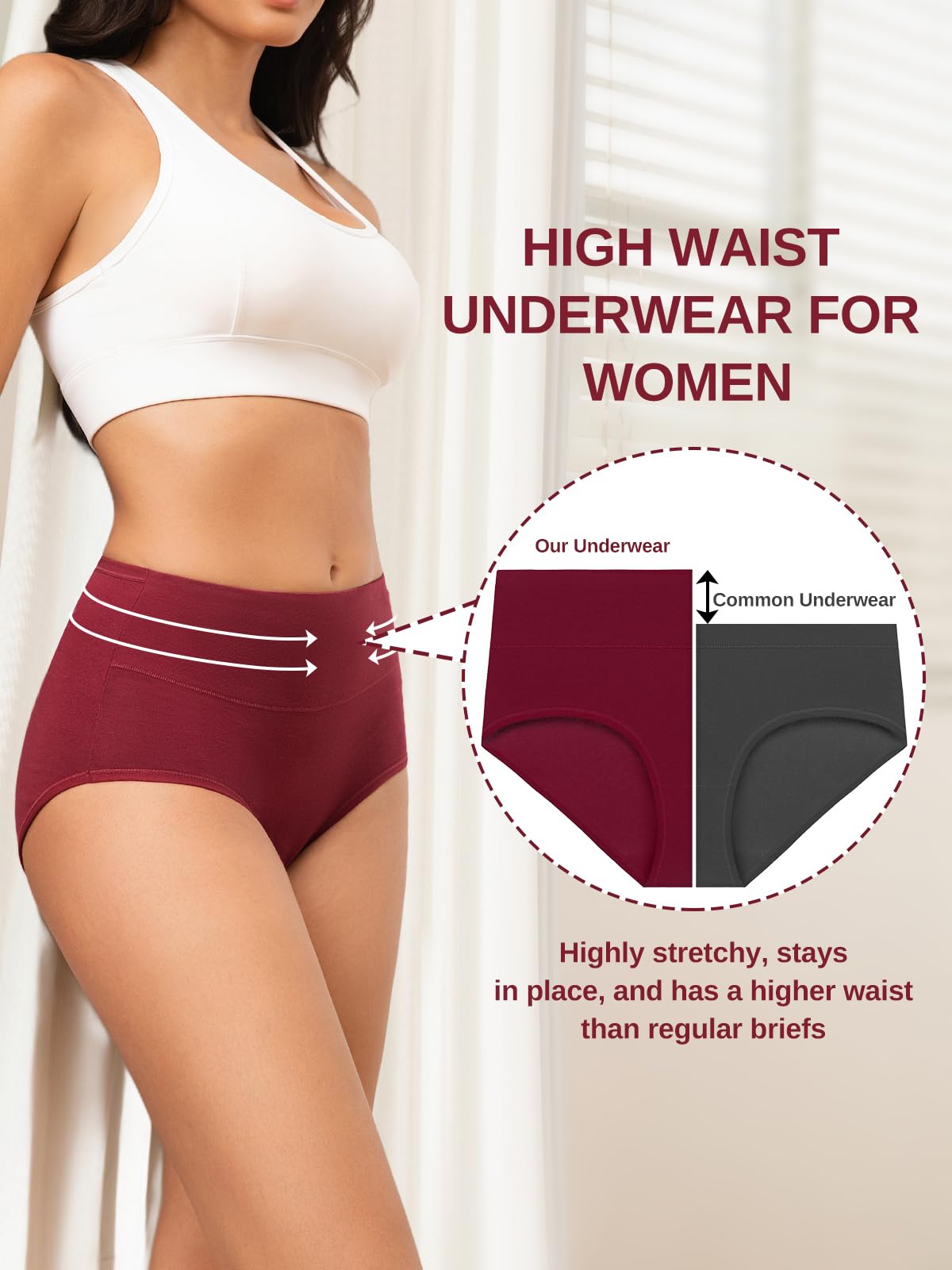 Vevmon Cotton Underwear for Women High Waisted Full Coverage Briefs Soft Ladies Panties 5 Pack (US, Alpha, Medium, Regular, Regular, A-5 Pack 5 Colors)