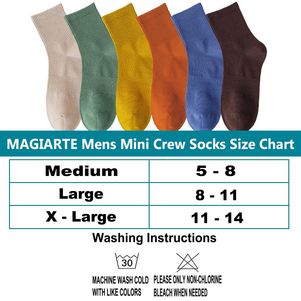 MAGIARTE Mens Mini Crew Above Ankle Pure Cotton Athletic Casual Multicolor Running Socks for men 6 Pack(Color#04L)