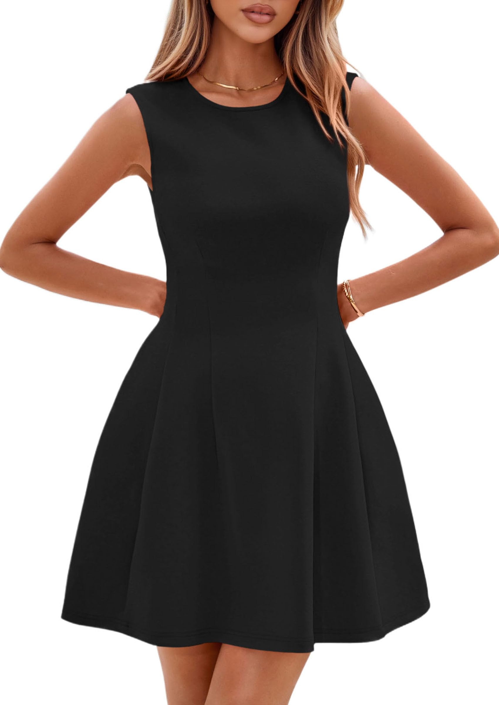 PRETTYGARDEN Summer Dresses for Women 2025 Elegant Classy A Line Business Casual Work Graduation Cocktail Short Dress (Black,Medium)