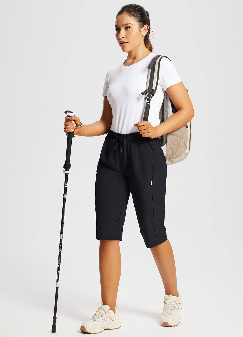 baleaf Women's 15" Hiking Shorts Long Bernuda Cargo Below The Knee Capris Lightweight Quick Dry Elastic Waist for Casual Black L