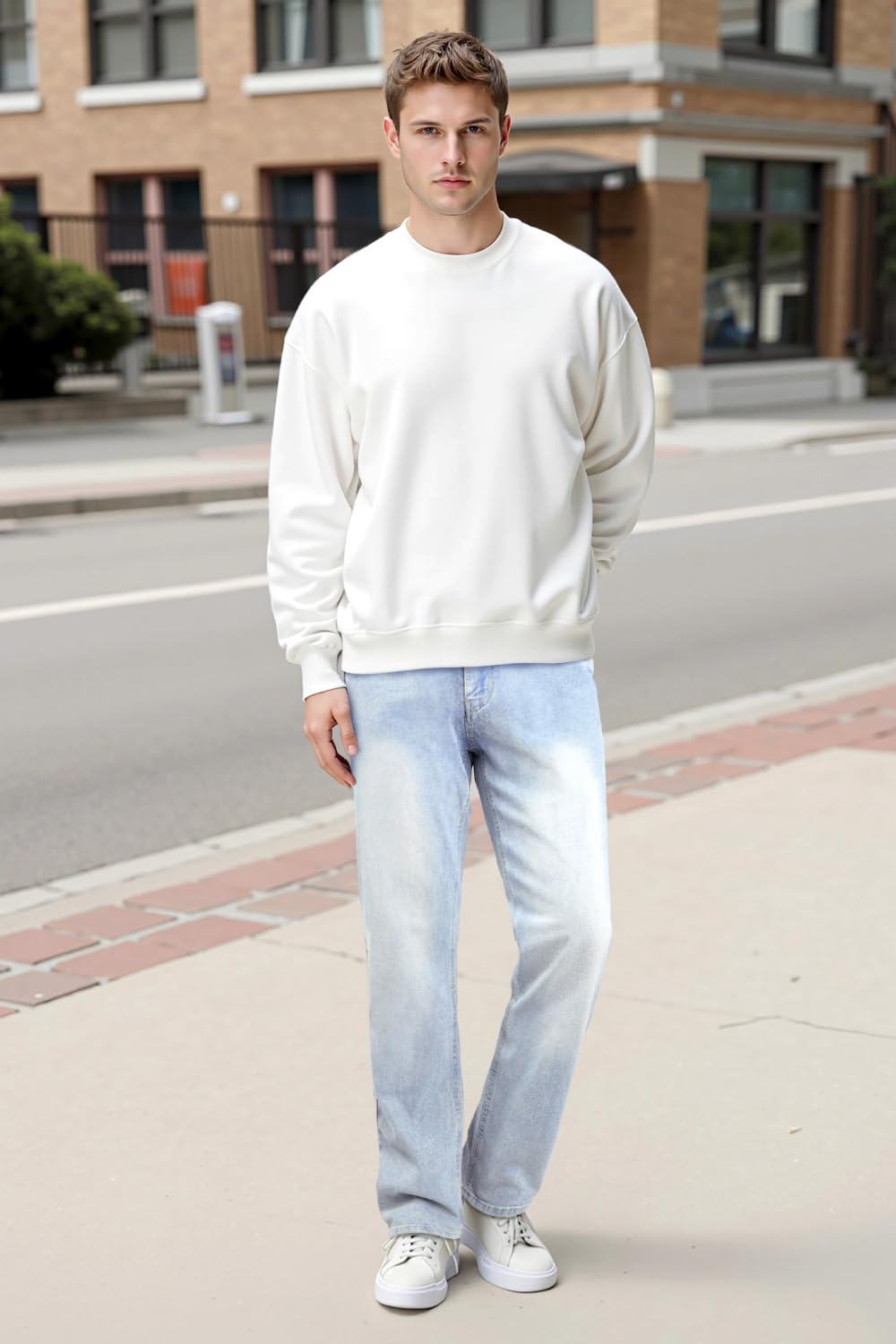 Mens Jeans Relaxed Fit Stretch Denim Jeans Men Slim fit Work Pants Light Blue 30×30