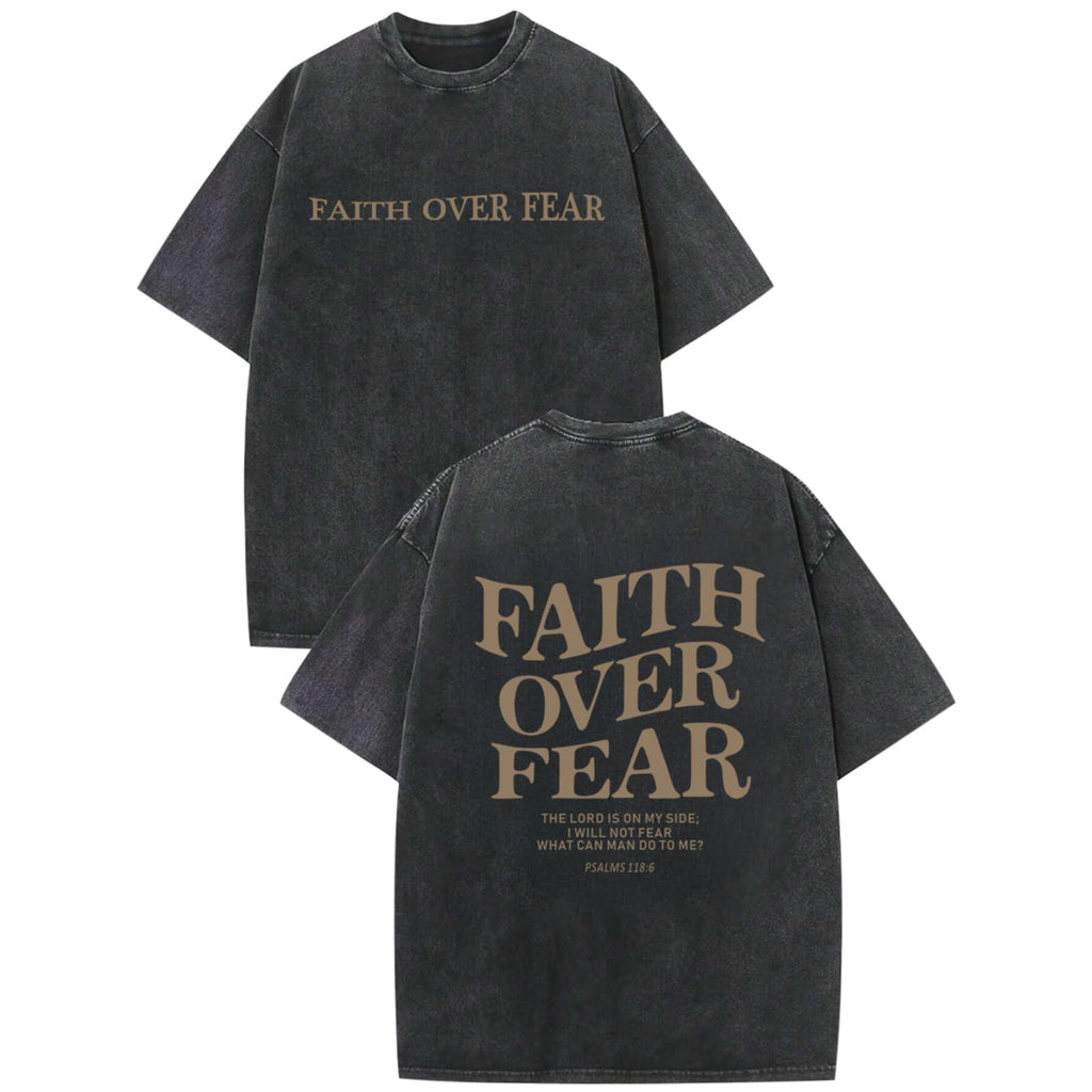 Weetiotio Christian Faith Over Fear Shirt for Men Jesus Religious Shirts Oversized Graphic Tees Acid Wash God T-Shirt(Black,M)
