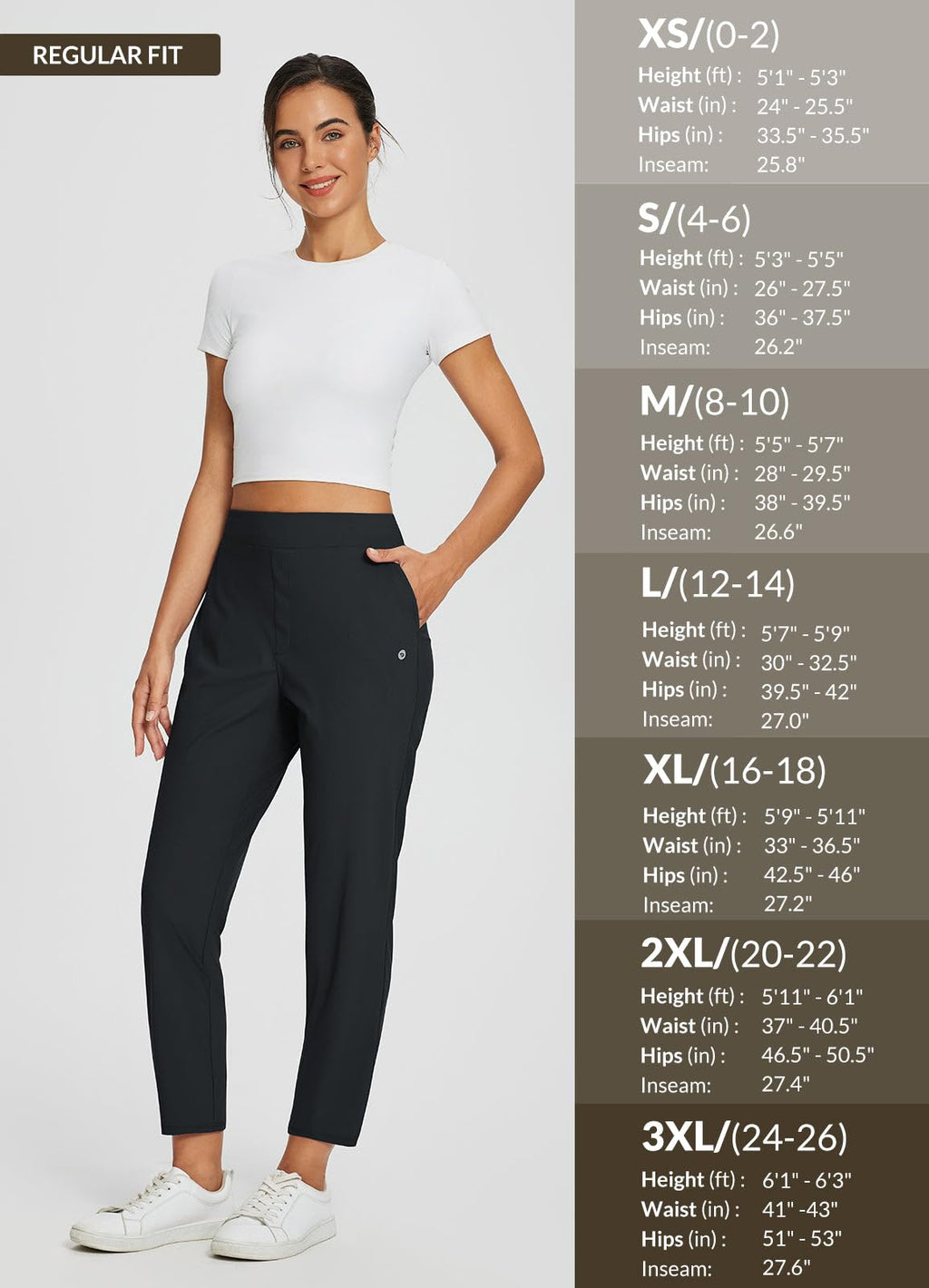 baleaf Womens Travel Pants Petite Stretch with Zipper Pockets Golf Ankle Dress Work Business Casual Slacks Teacher Black M