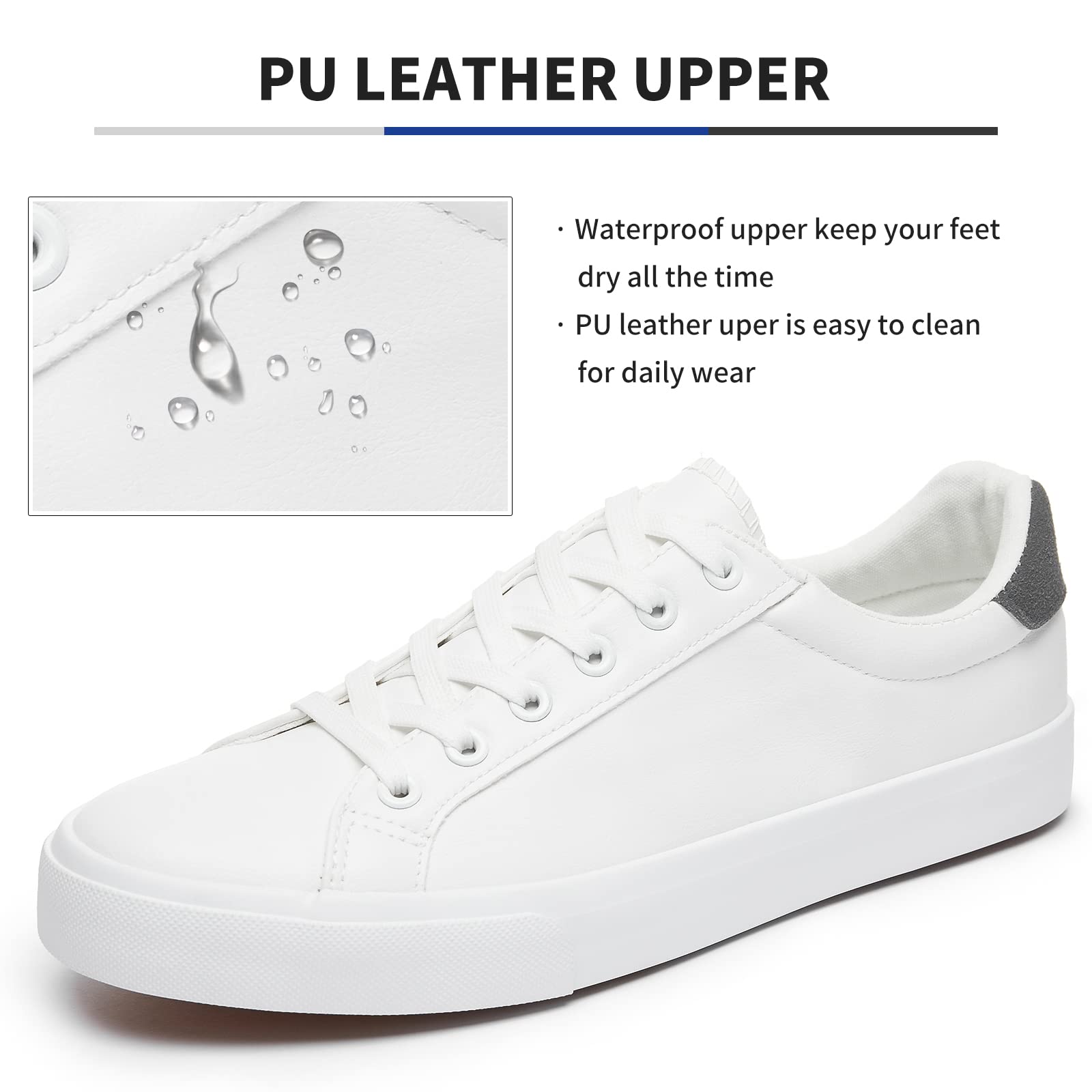 FRACORA Mens White Tennis Shoes Low Top Fashion Sneakers PU Leather Casual Shoes for Men(White, US11)
