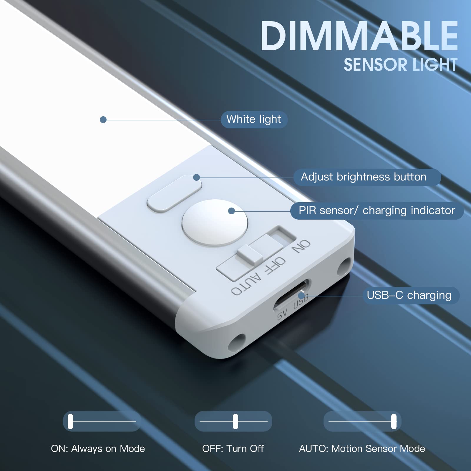 MCGOR 10inch Under Cabinet Lighting, 2 Pack Rechargeable Motion Sensor Light Indoor, 5 Levels Dimmable Magnetic Closet Lights, Wireless Under Counter Lights for Kitchen, Stairs