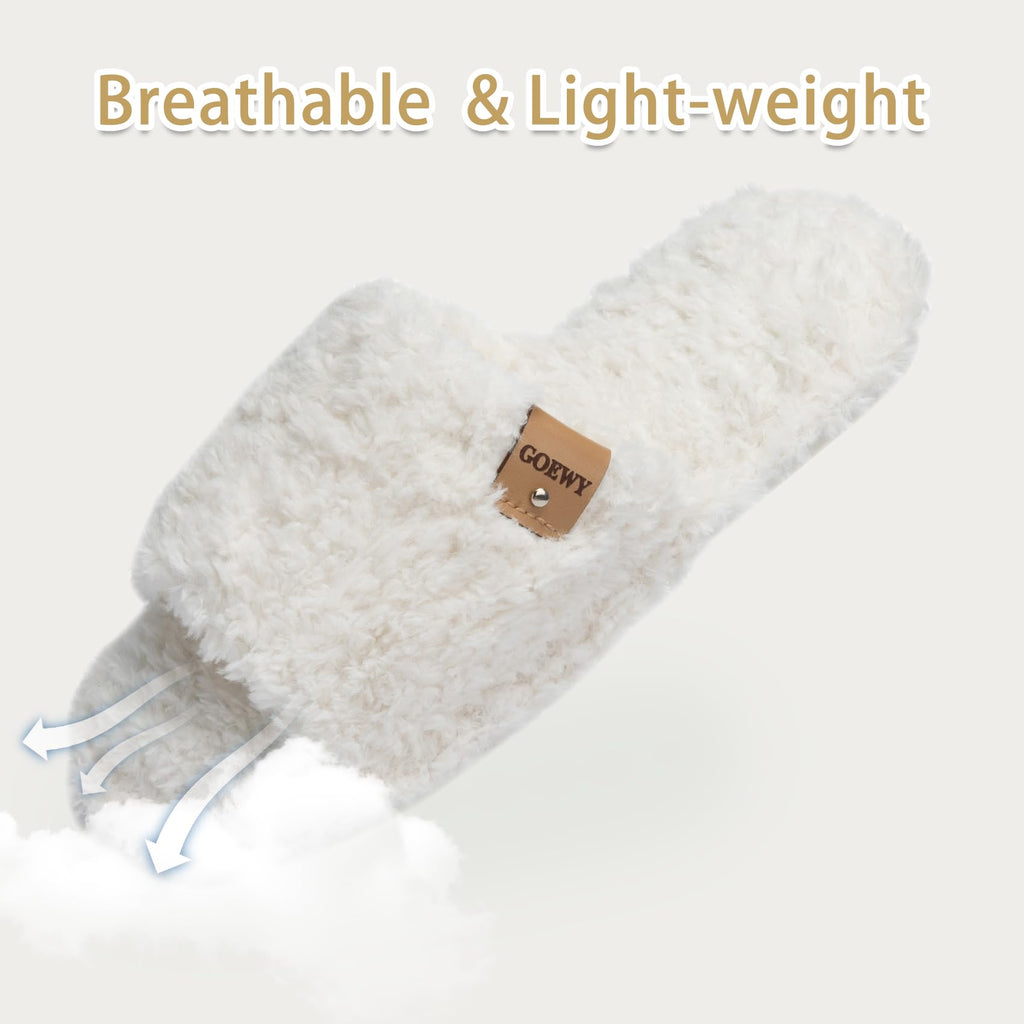 GOEWY Fuzzy Open Toe Slippers for Women Indoor Cozy Memory Foam Slip On House Slides Shoes Gifts for Womens Her Mom