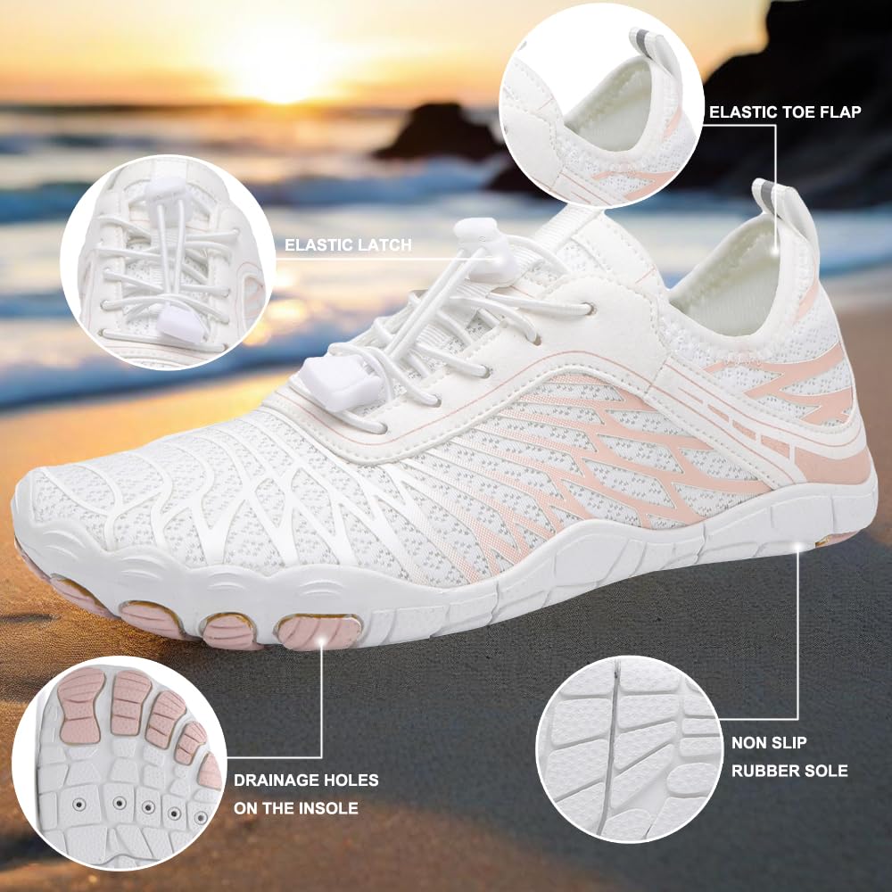 Hike Barefoot Shoes Womens Men,Unisex Barefoot Water Shoes Breathable, Anti-Slip Hiking Footwear for Athletic Wide Toe Shoe Footwear for Hiking, Walking, Running, Yoga, and Water Sports White Pink