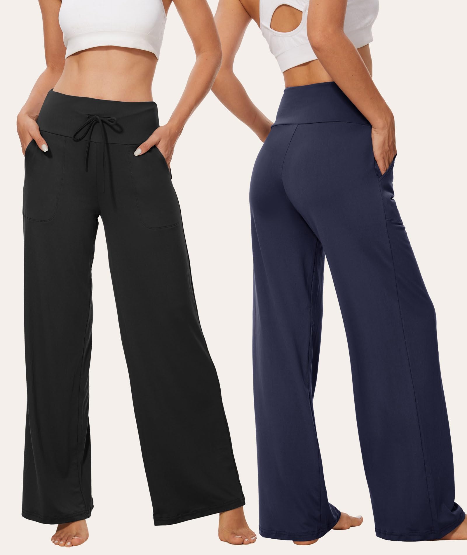 TNNZEET 3 Pack Women's Wide Leg Pants with Pockets - Casual Loose Yoga Trouser Pants Sweatpants Palazzo Lounge Pajama Pants