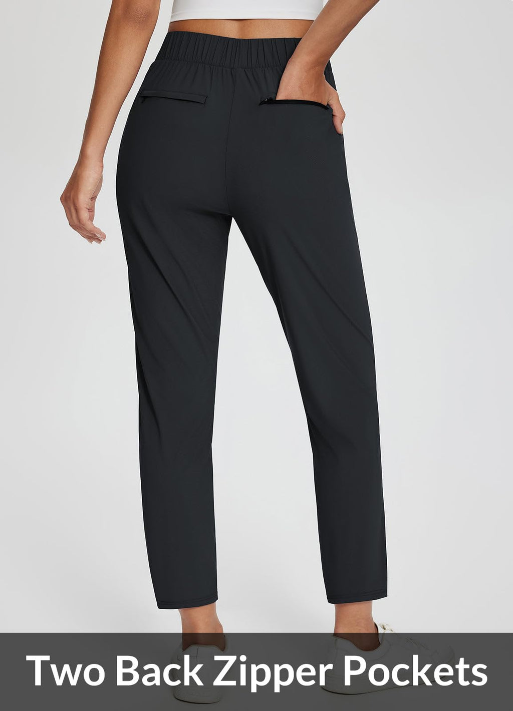 baleaf Womens Travel Pants Petite Stretch with Zipper Pockets Golf Ankle Dress Work Business Casual Slacks Teacher Black M