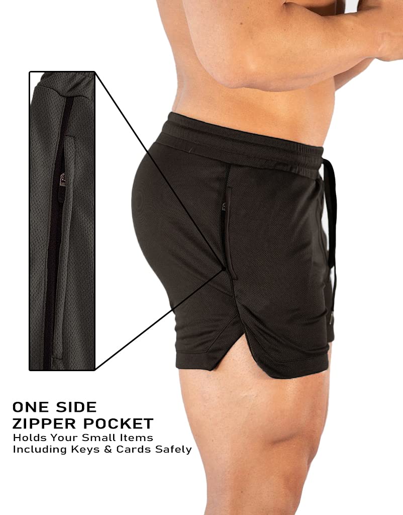 FLYFIREFLY Men's Gym Workout Shorts Running Lightweight Athletic Short Pants Bodybuilding Training Black