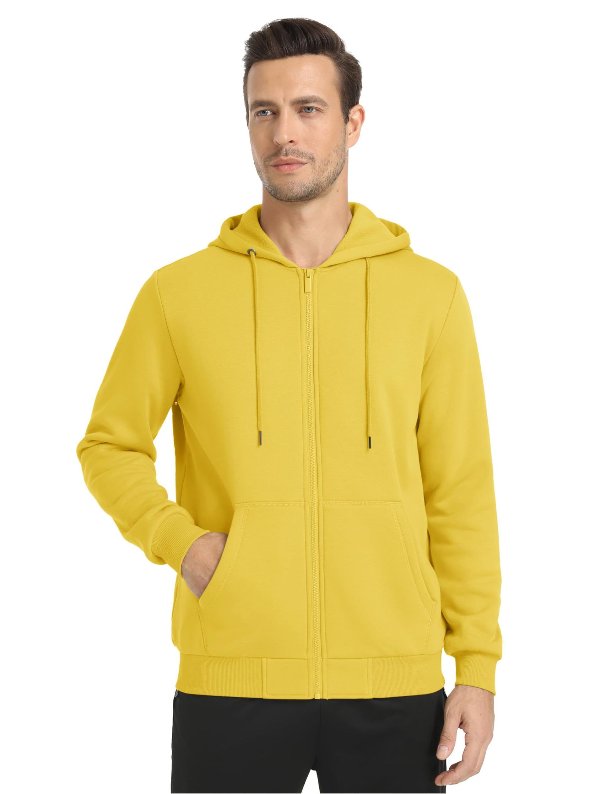 TACVASEN Mens Full Zip Hoodie Fleece Sweatshirt Hoodies Casual Jacket Zipper Hoodies Outdoor Athletic Yellow M
