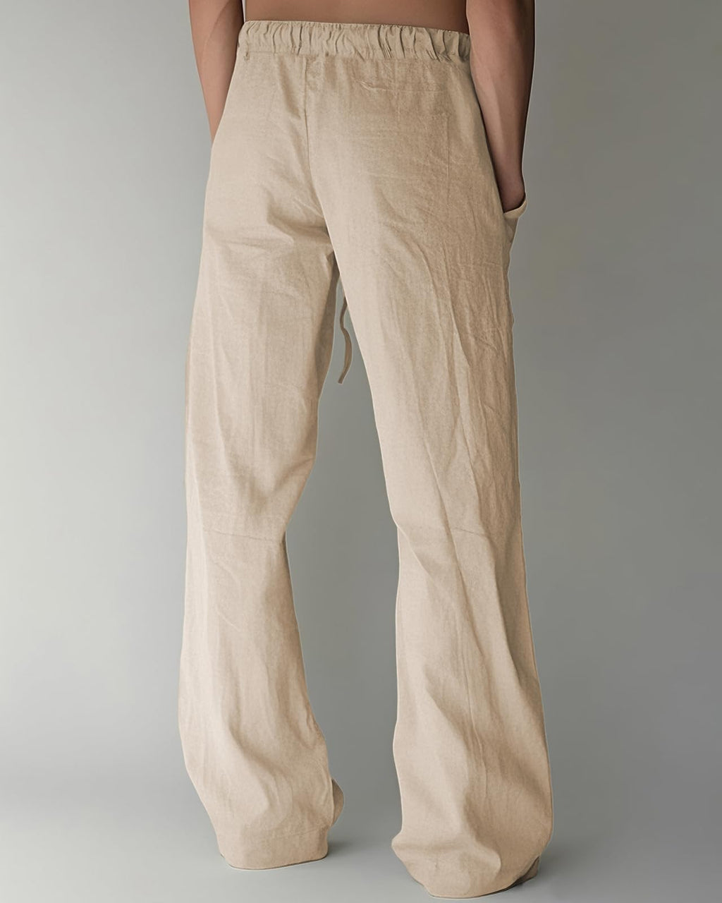 Men's Linen Pants Summer Cotton Beach Trousers Casual Lightweight Elastic Drawstring Waist Yoga Pants