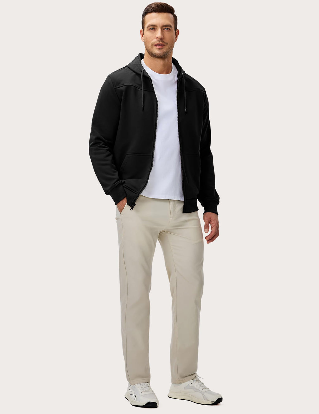 JMIERR Men's Casual Full Zip Up Hiking Warm Hoodies Drawstring Running Outdoor Workout Hooded with Pockets, M, Black