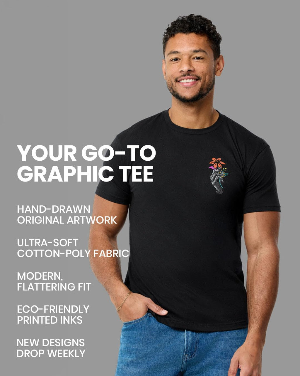 INTO THE AM Universal Love Glow in The Dark Graphic Tee for Men - Short Sleeve Design T-Shirts (Black, Large)