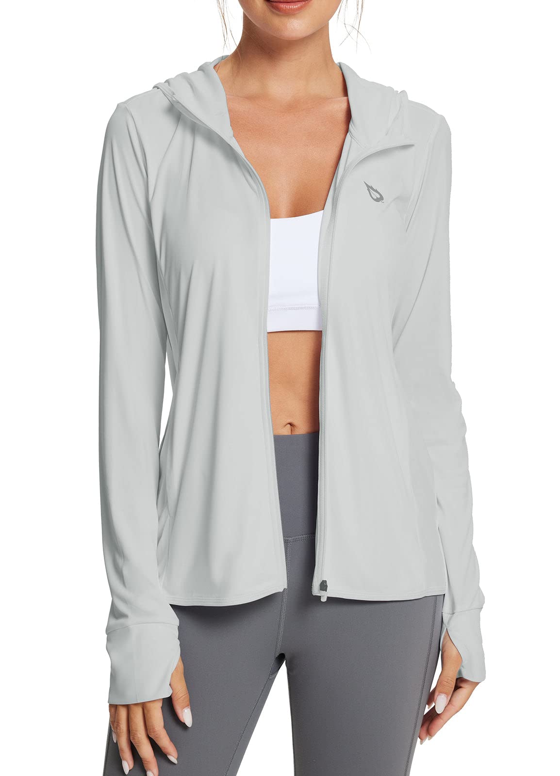 baleaf Women's SPF Jacket Sun Shirt UV Protection Hoodie Zip Up Long Sleeve Hooded Summer Clothing Running Hiking Grey M