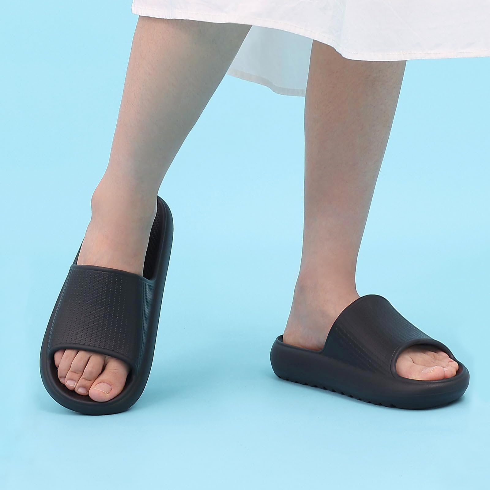 Comwarm Cloud Slide Sandals for Women Men Ultra Comfort Recovery Pillow Slippers Soft Summer Beach Shoes with Low Arch Support,Matte Black Size 9-9.5 Wonmen/7.5-8 Men
