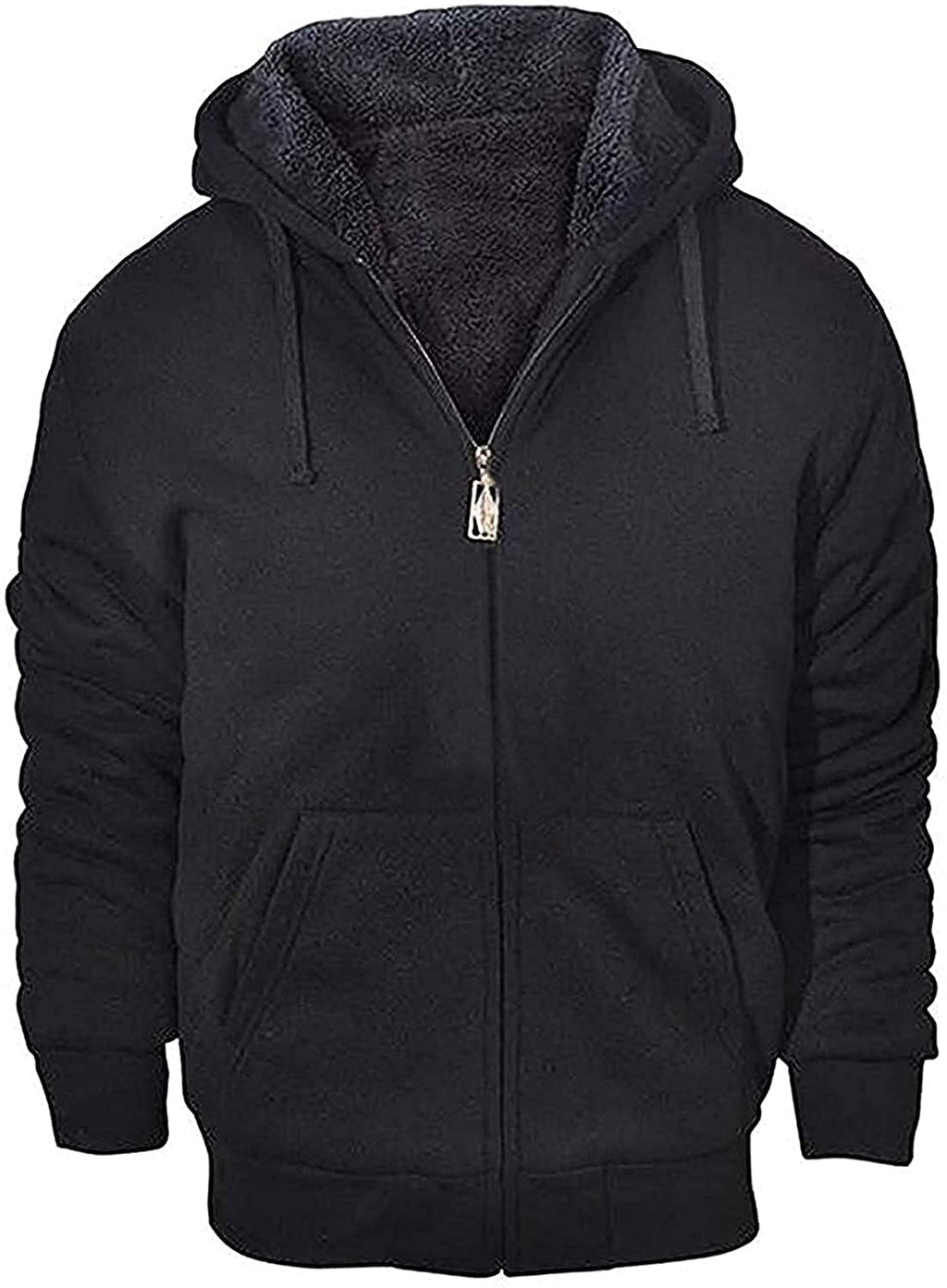 GEEK LIGHTING Hoodies for Men Heavyweight Fleece Sweatshirt - Full Zip Up Thick Sherpa Lined All black L