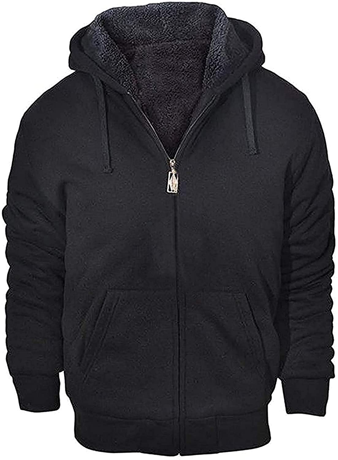 GEEK LIGHTING Hoodies for Men Heavyweight Fleece Sweatshirt - Full Zip Up Thick Sherpa Lined All black L