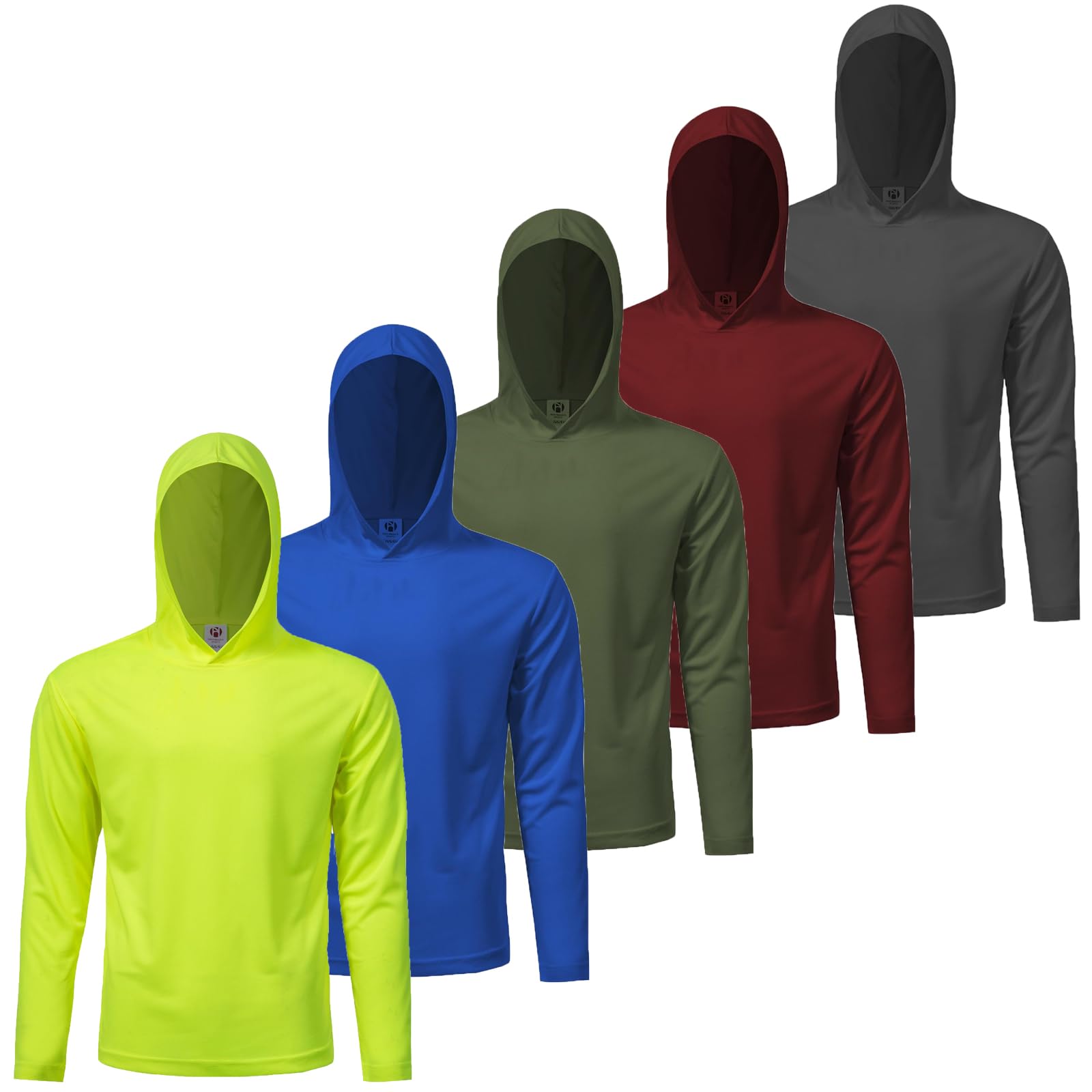 Mens Active Athletic T-Shirts Set Long Sleeve Sun Protective Quick Dry Hoodies Shirt 5 Pack M