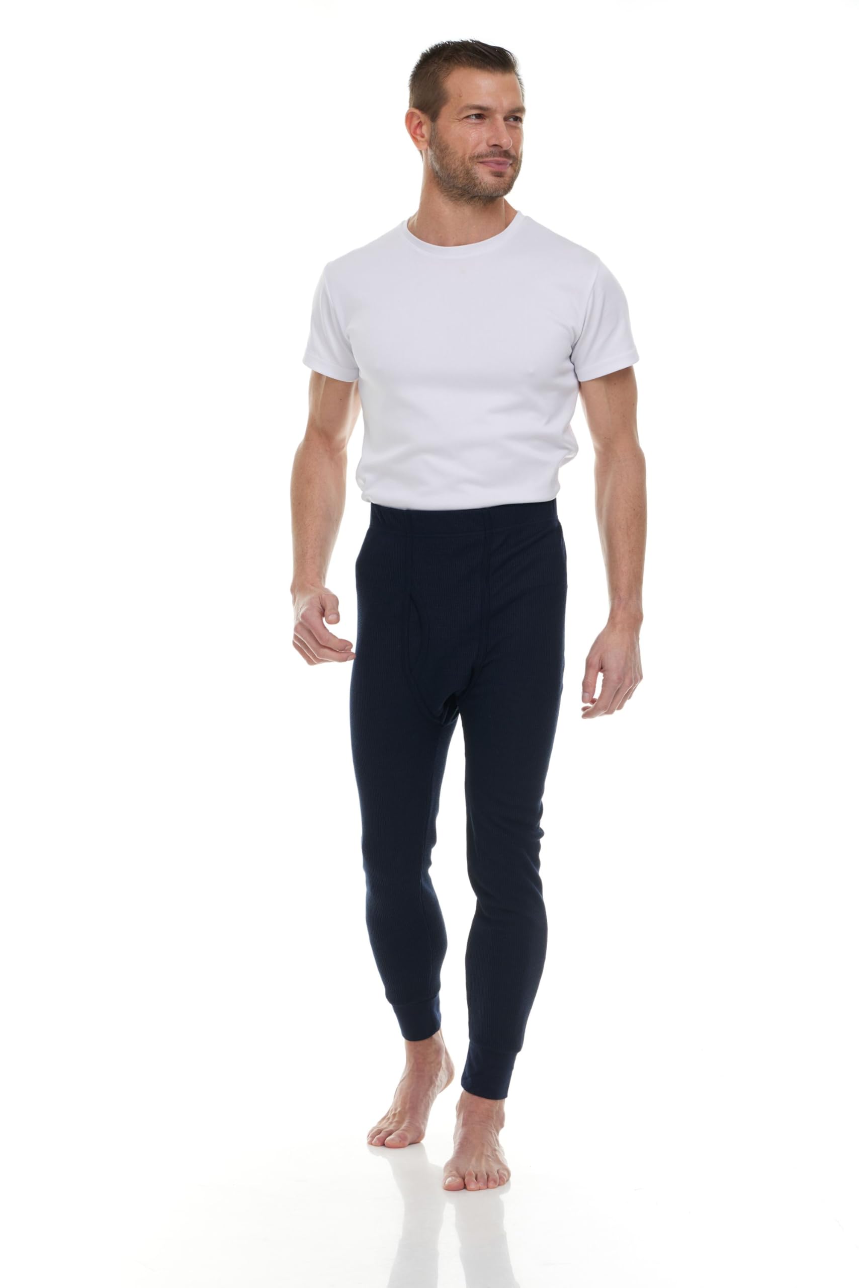 24 Pack Thermal Pants for Men, Long Johns Mens Underwear Bulk Wholesale, Cotton, Solid Colors, Shelter Donations (Navy Blue)