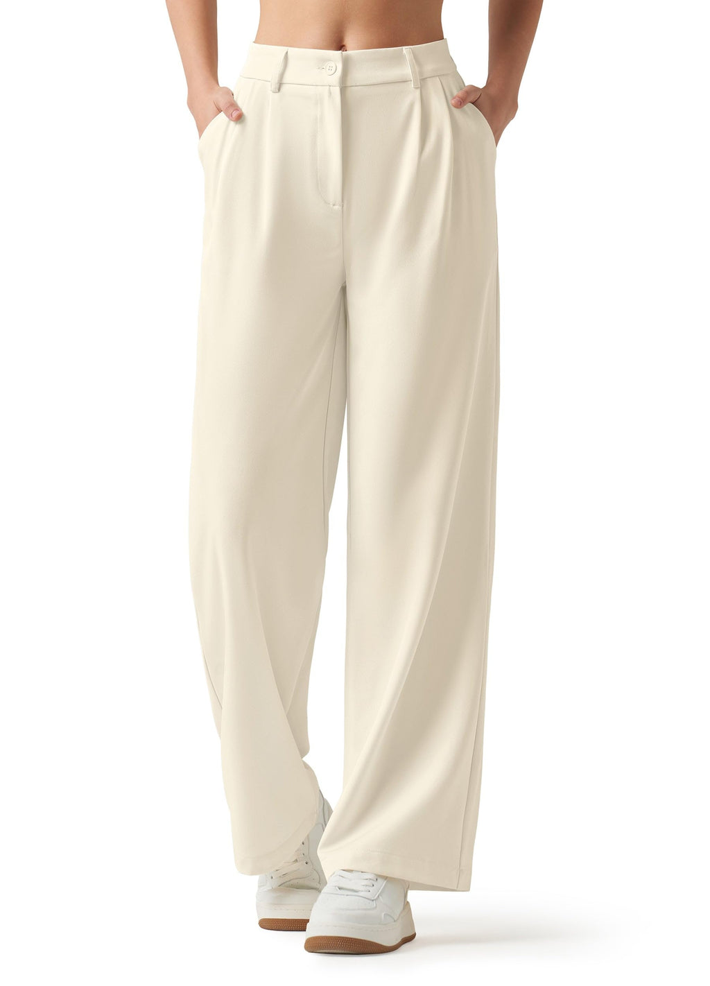 Willit Women's Work Pants Wide Leg Dress Pants High Waisted Casual Slacks Business Office Pants with Pockets 30" Off White L