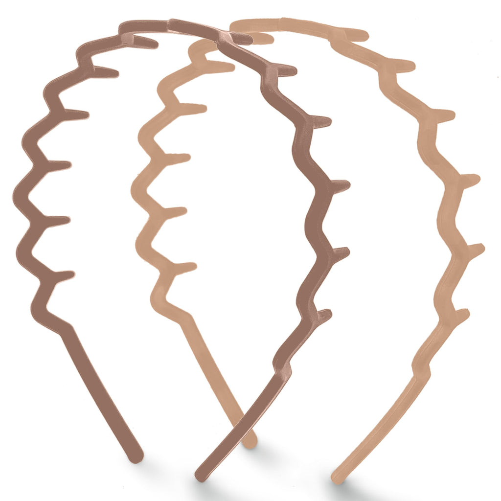 Kitsch Zig Zag Headbands, Recycled Plastic Wavy Hair Band with Teeth, Comb Headbands for Women and Men, Classic 90s Hair Accessories, 2pcs (Neutral)