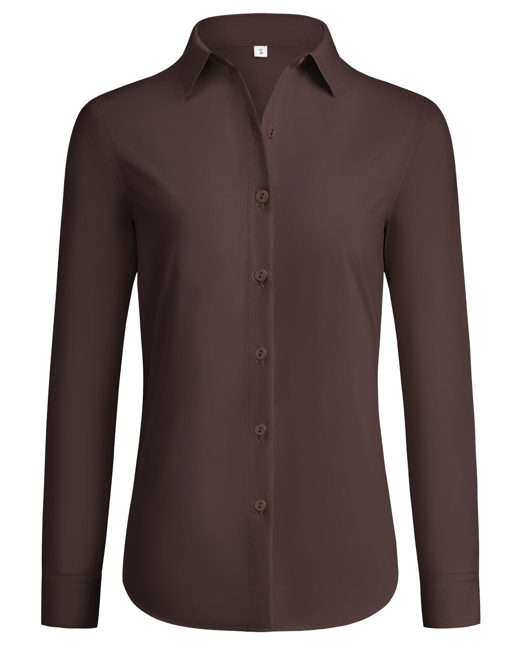 siliteelon Button Down Shirts for Women Wrinkle Free Dress Shirts Long Sleeve Shirts Formal Work Office Blouses Tops Brown