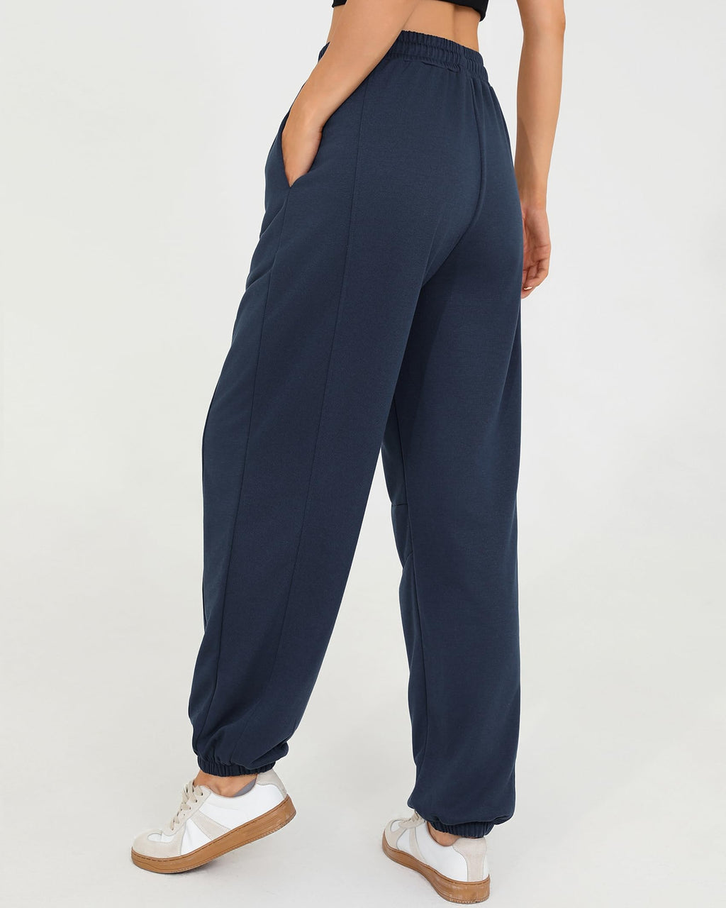 Quenteen Womens Sweatpants Casual High Waist Lightweight Joggers Pants Baggy Lounge Sweat Pants Drawstring Workout Bottoms Navy Blue Small