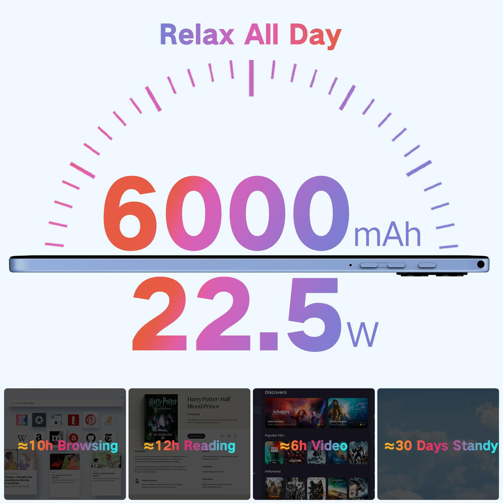 Winsing Tablet, Android 15 Tablets 10 inch with 12GB RAM+128GB Storage+2TB TF Card Expand, Octa-Core, 1280*800 HD Touch Screen Computer Tablet, 8-10H Long-lasting Battery Life,Wi-Fi & BT 5.0,Gray Blue