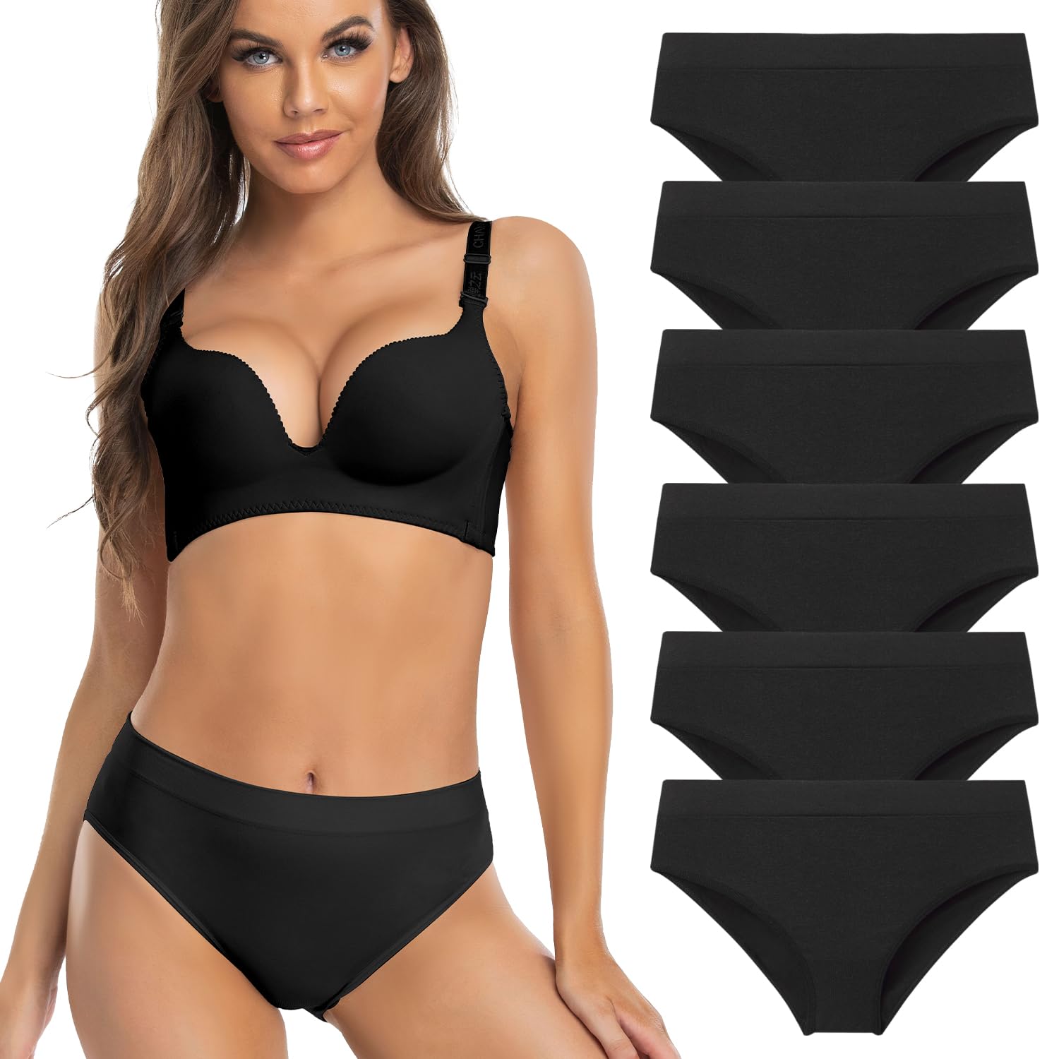 Womens Bikini Panties Seamless Underwear, Soft Stretch Cheekini Hipster Briefs 6 Pack (Black L)