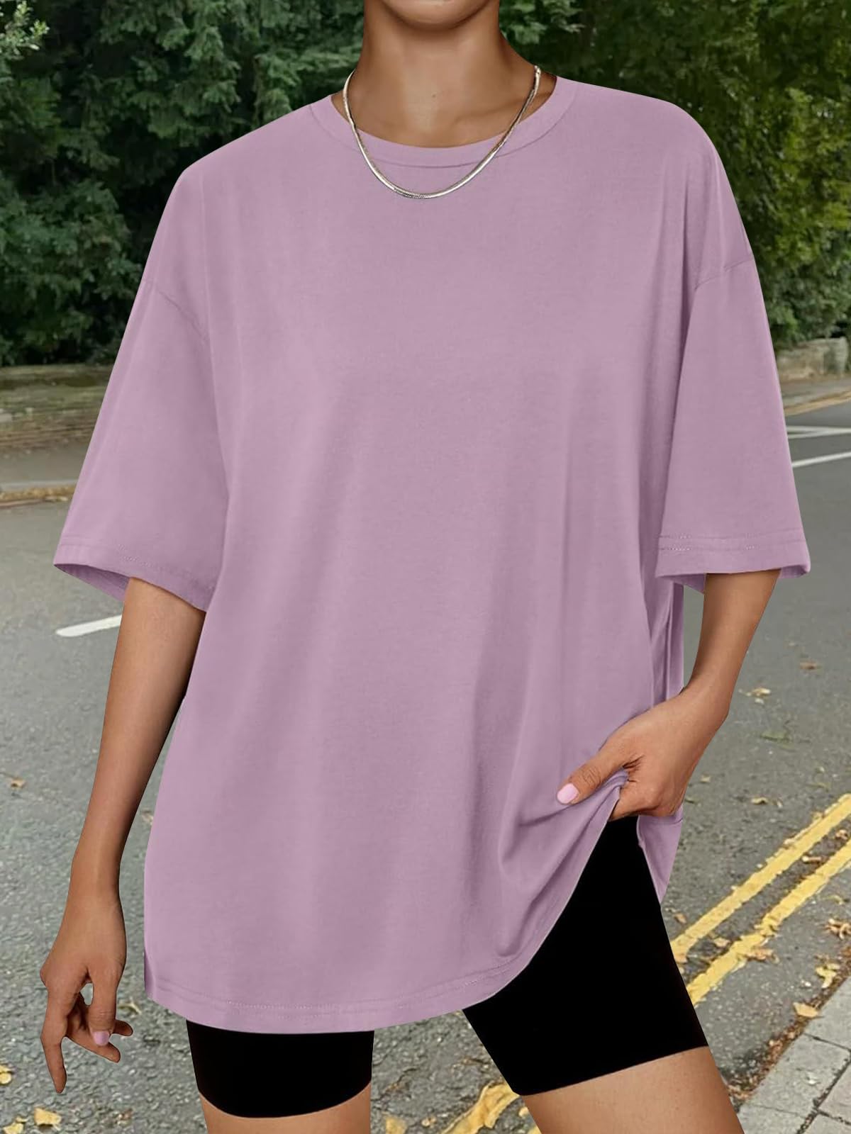 Trendy Queen Womens Oversized Summer T Shirts Back to School Fashion Clothes Workout Plus Size Tops Short Sleeve 2025 DarkPink L