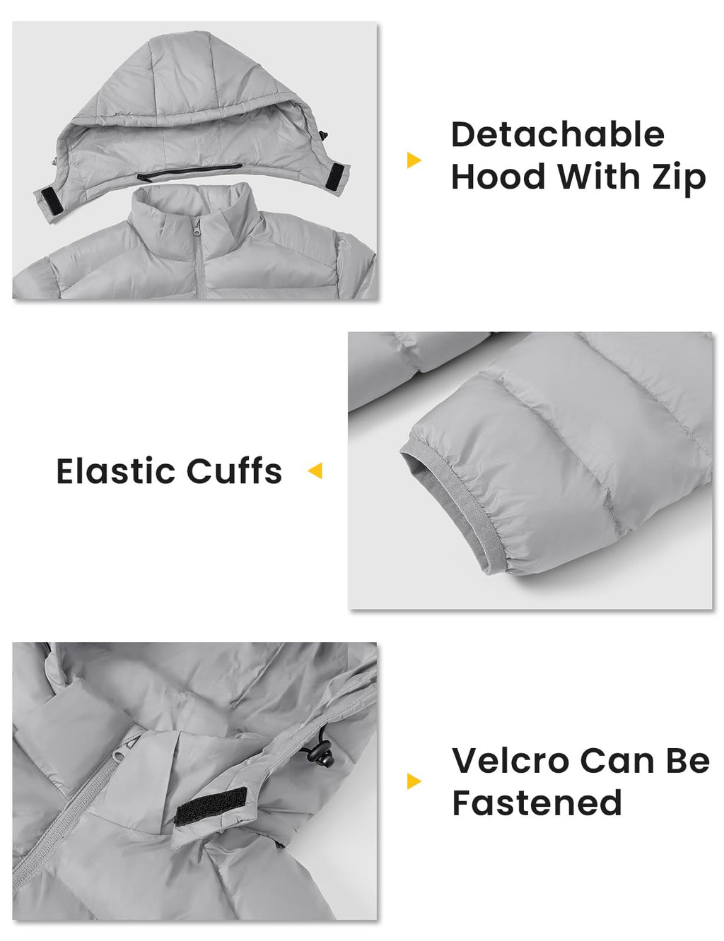 TBMPOY Men's Lightweight Puffer Down Jackets Detachable Hood Water-Resistant Winter Coat Hooded Insulated for Travel Ski Light Grey L