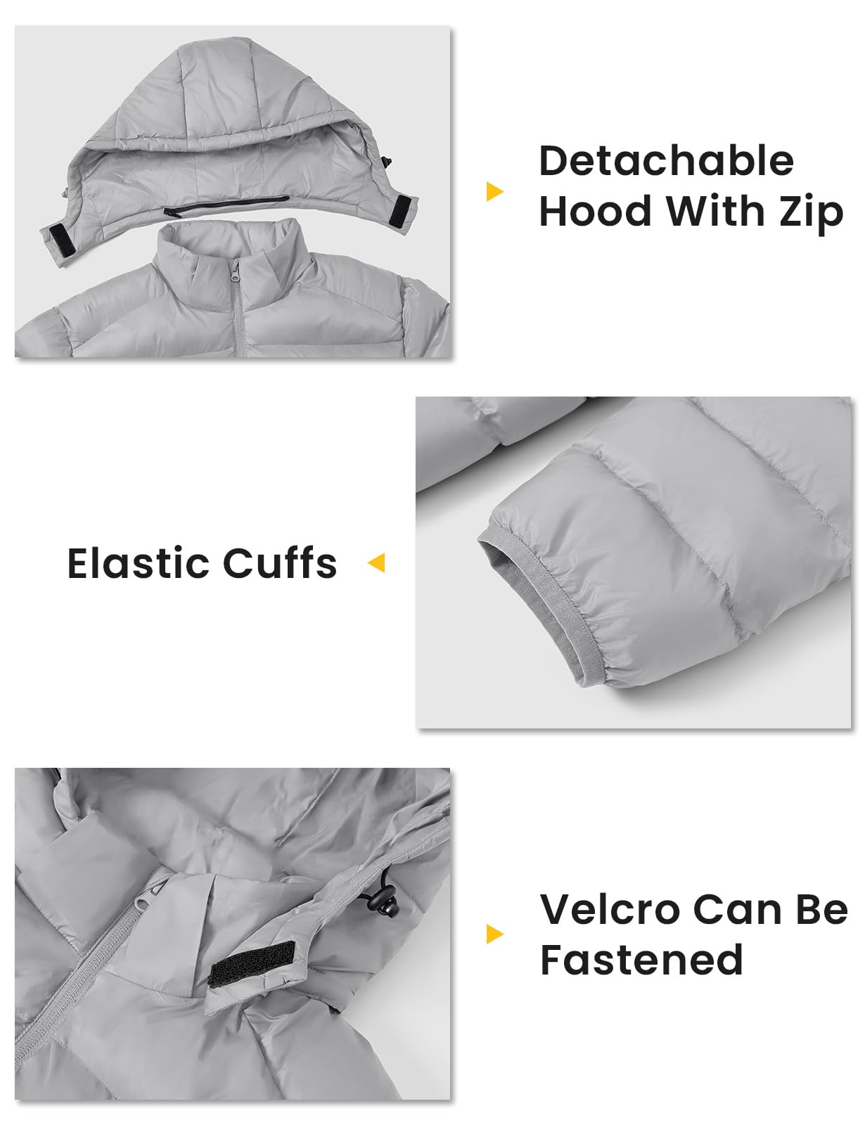 TBMPOY Men's Lightweight Puffer Down Jackets Detachable Hood Water-Resistant Winter Coat Hooded Insulated for Travel Ski Light Grey L