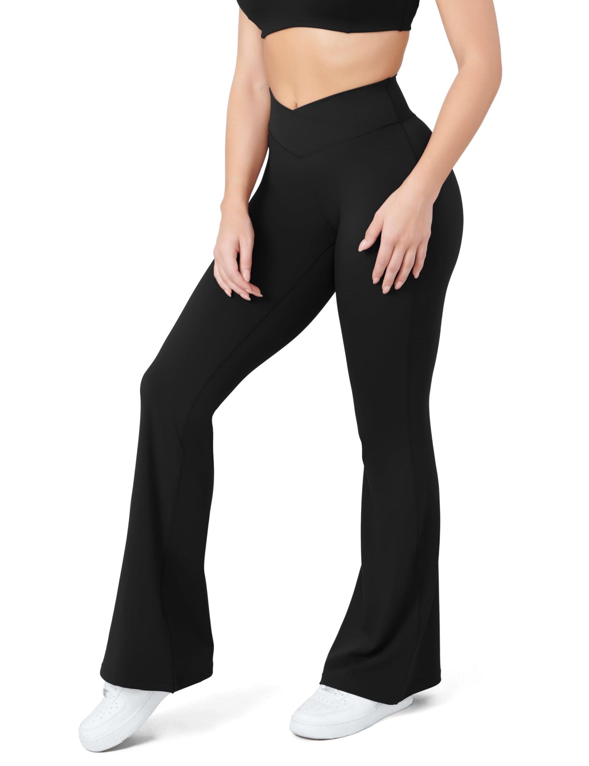 HEGALY Women's Flare Yoga Pants - Crossover Flare Leggings High Waisted Bootcut Bell Bottom Workout Sweatpants Black