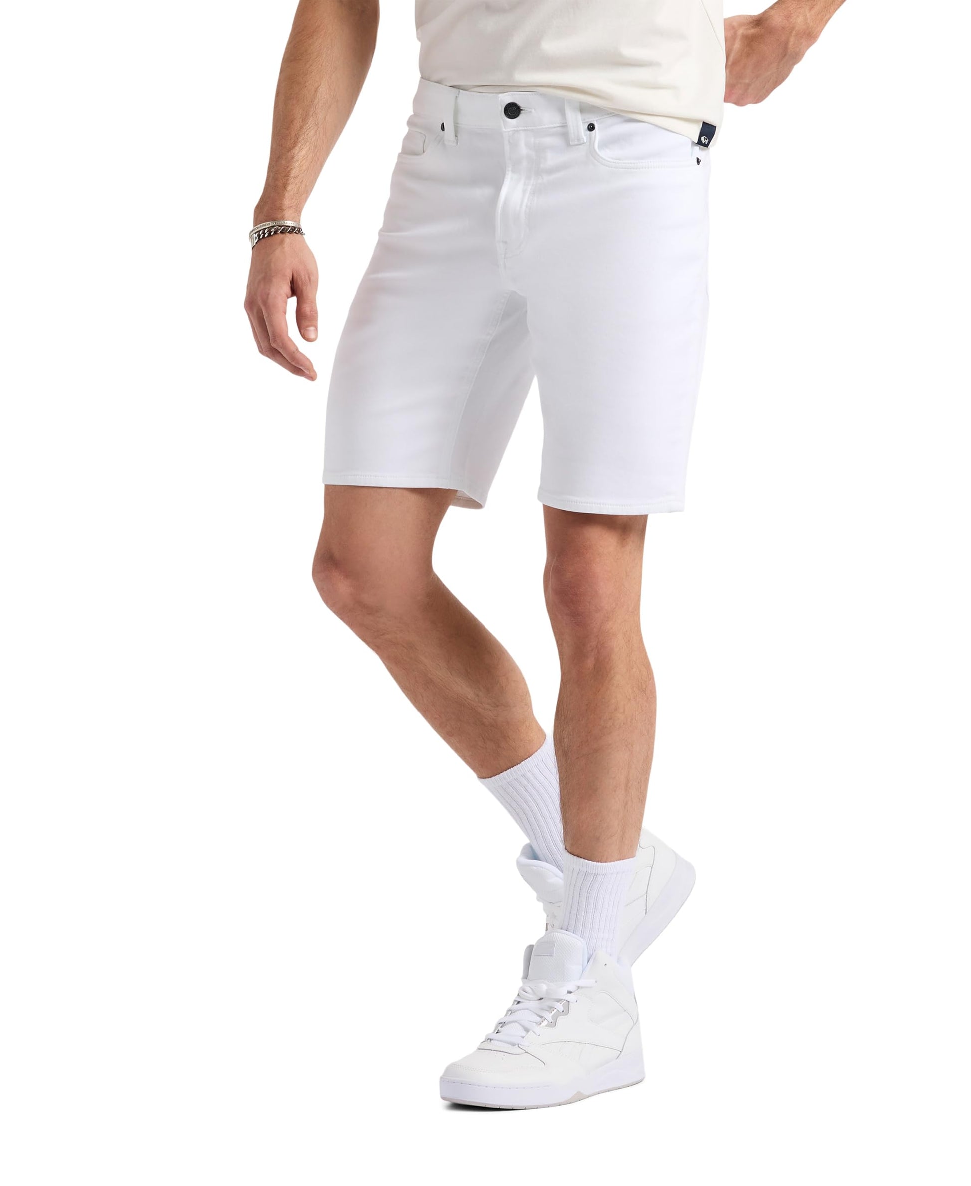 Buffalo David Bitton Men's Non-Denim Relaxed Straight Dean French Terry Shorts with Cotton Blend Stretch, Bright White