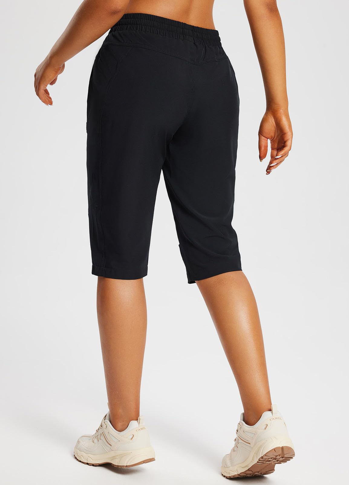 baleaf Women's 15" Hiking Shorts Long Bernuda Cargo Below The Knee Capris Lightweight Quick Dry Elastic Waist for Casual Black L