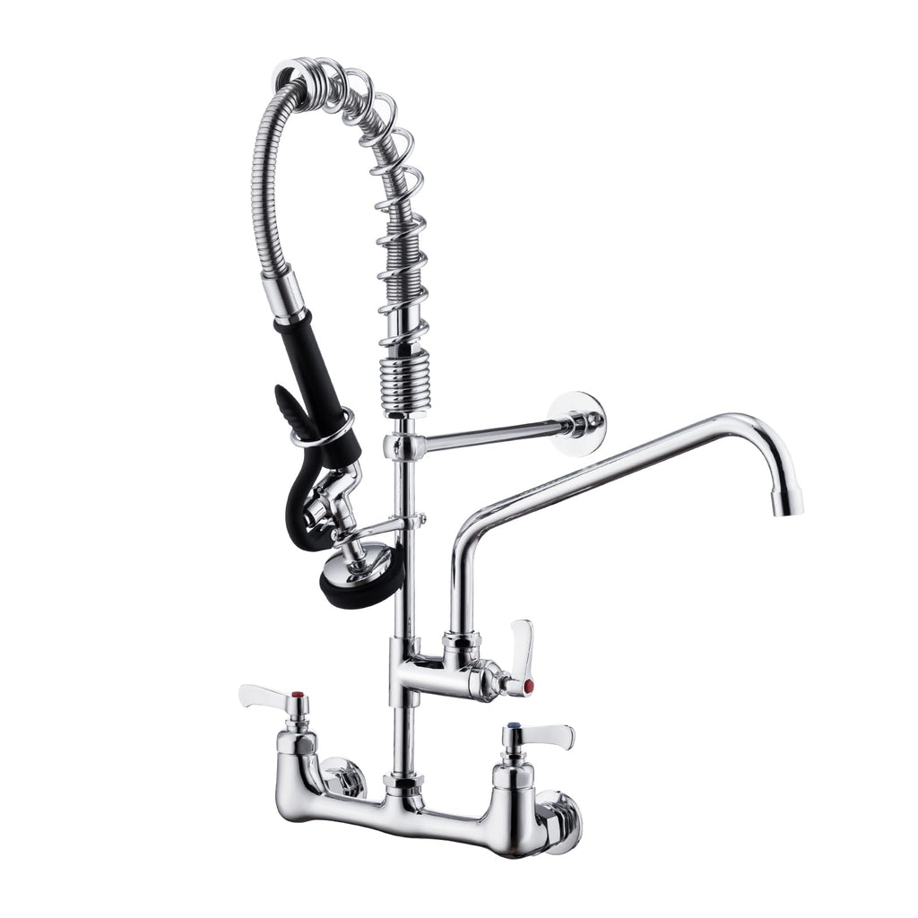 BAGNOLUX Commercial Sink Faucet, 8" Center Wall Mount Base with Pull Out Spray 9.6" Add-on Swing Spout 25" Height, Double Handle Pre Rinse Sprayer Commercial Rv Kitchen Faucet with Ceramic Valve