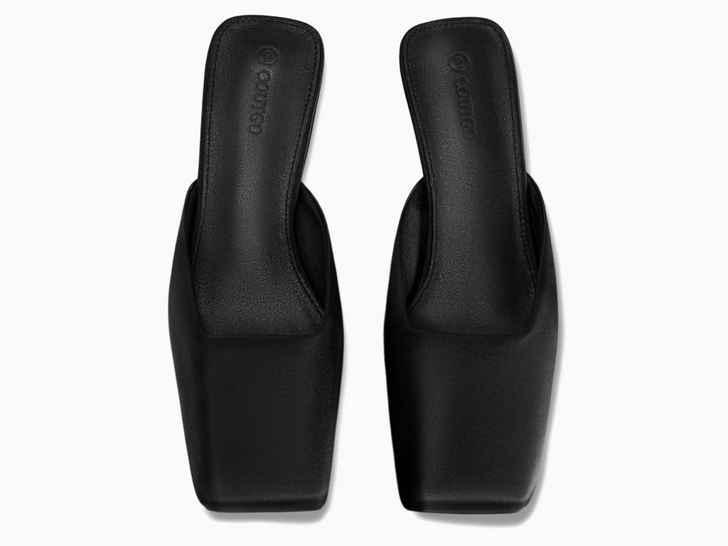 Coutgo Women's Mules Low Kitten Heel Closed Square Toe Slip On Backless Dress Shoes,Size Fits Large Black