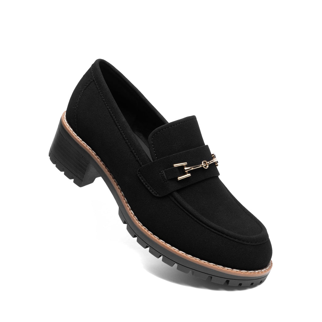 DREAM PAIRS Women's Chunky Loafers, Platform Comfortable Slip-On Dressy Business Casual Shoes,Size 6,All Black,SDLS2410W