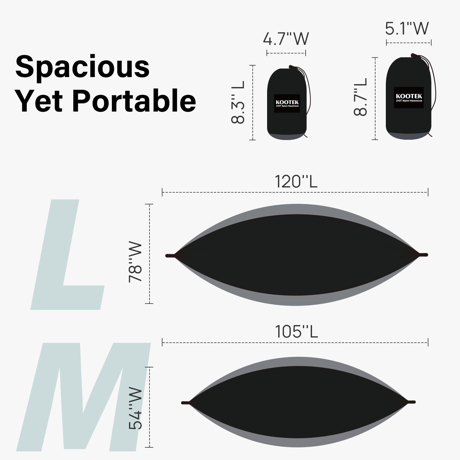 Kootek Camping Hammock 500 lbs Capacity, Portable Hammocks with Tree Straps & Attached Carry Bag, Camping Essentials Gear, Perfect for Outside Indoor Hiking Beach Backpack Travel