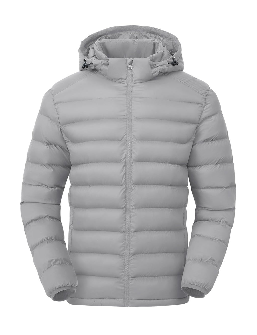 TBMPOY Men's Lightweight Puffer Down Jackets Detachable Hood Water-Resistant Winter Coat Hooded Insulated for Travel Ski Light Grey L