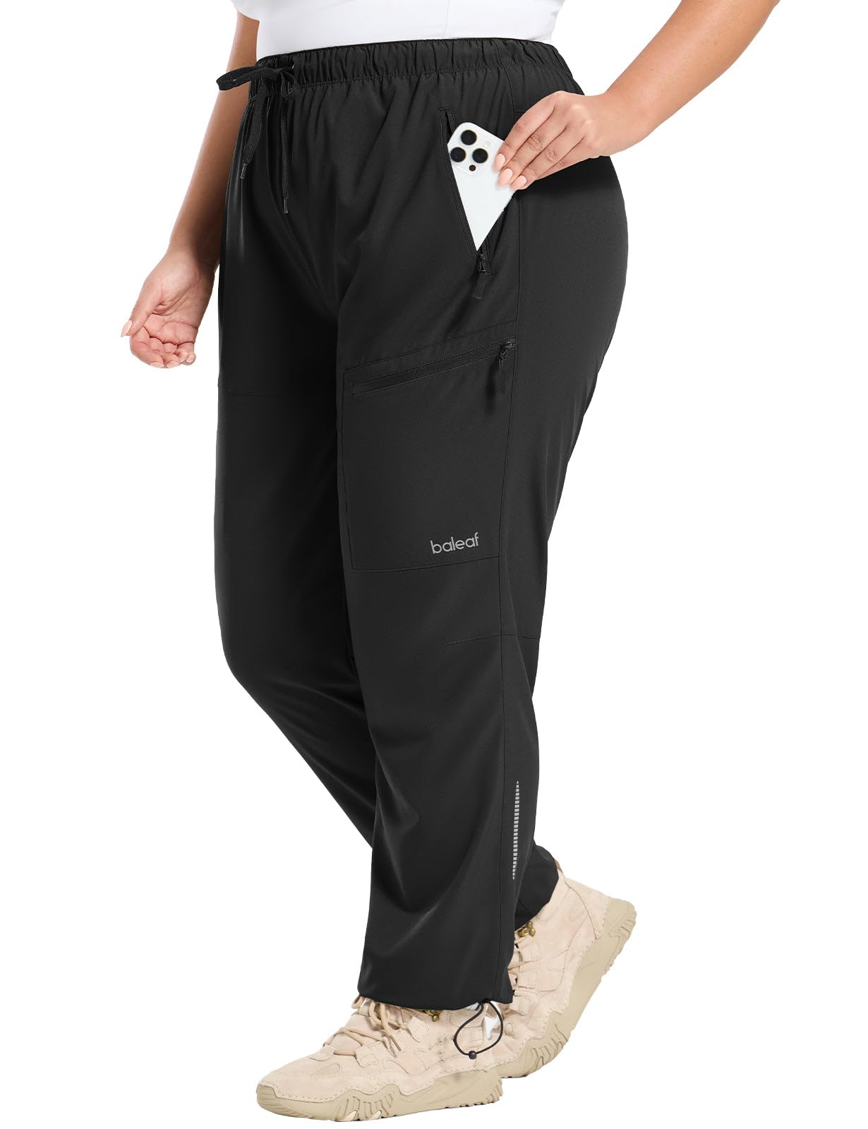 baleaf Plus Size Pants for Women Hiking Cargo Water Resistant UPF 50+ Cargo Joggers Zipper Pockets Black 3XL
