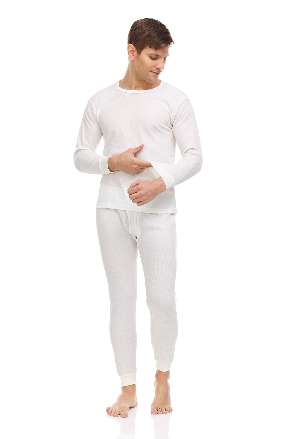 BILLIONHATS 3 Pack of 2pc Thermal Sets for Men, Base Layer Long Johns Underwear, Top & Bottom, Cotton, Solid Colors (X-Large, Off White)