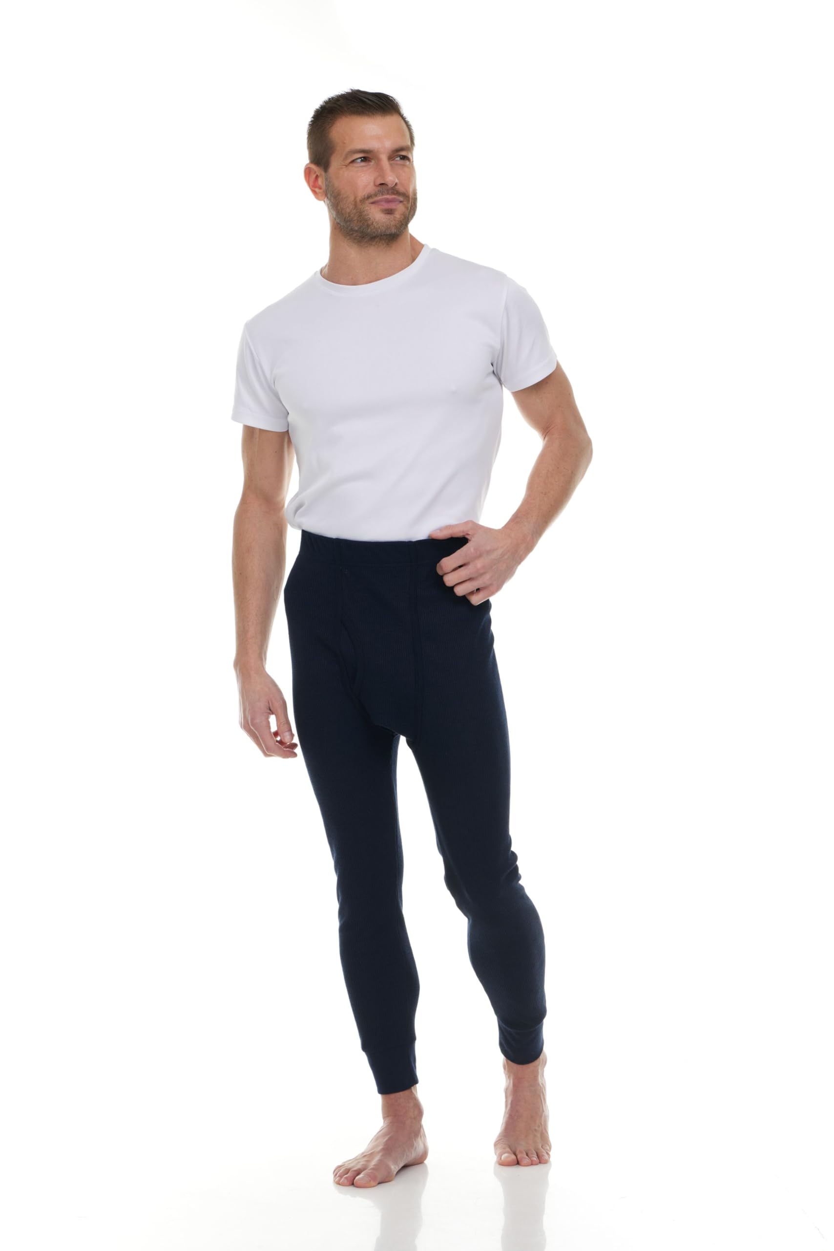 24 Pack Thermal Pants for Men, Long Johns Mens Underwear Bulk Wholesale, Cotton, Solid Colors, Shelter Donations (Navy Blue)