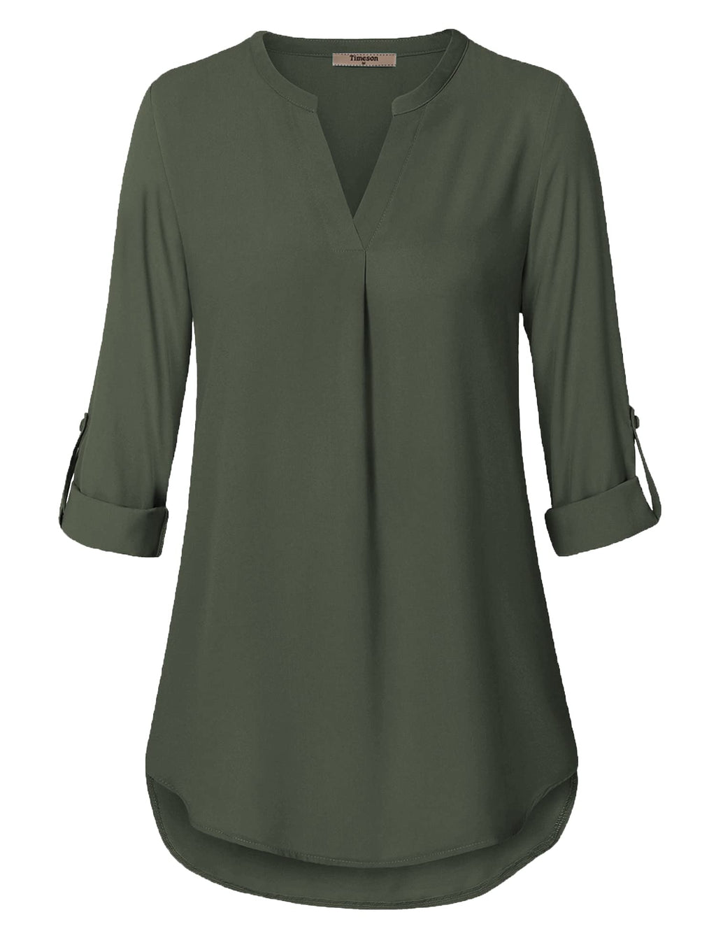 Timeson Blouses for Women,Women's Dress Shirts 3/4 Sleeve Tunics Tops for Women Business Casual Attire Chiffon Tops Ladies V Neck Professional Shirts Armygreen