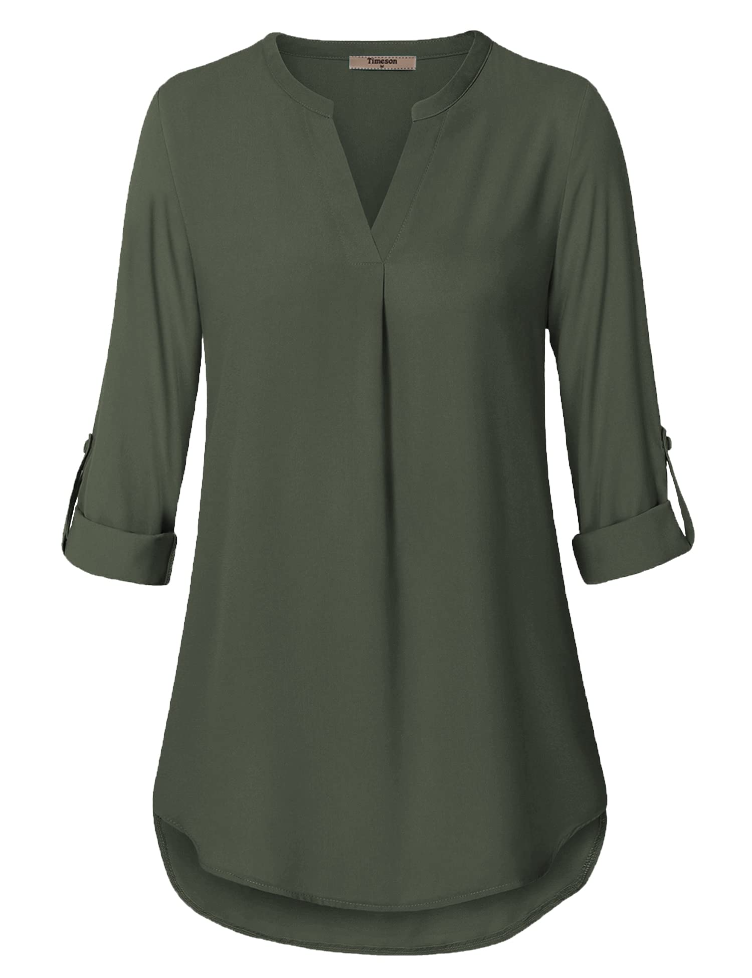 Timeson Blouses for Women,Women's Dress Shirts 3/4 Sleeve Tunics Tops for Women Business Casual Attire Chiffon Tops Ladies V Neck Professional Shirts Armygreen