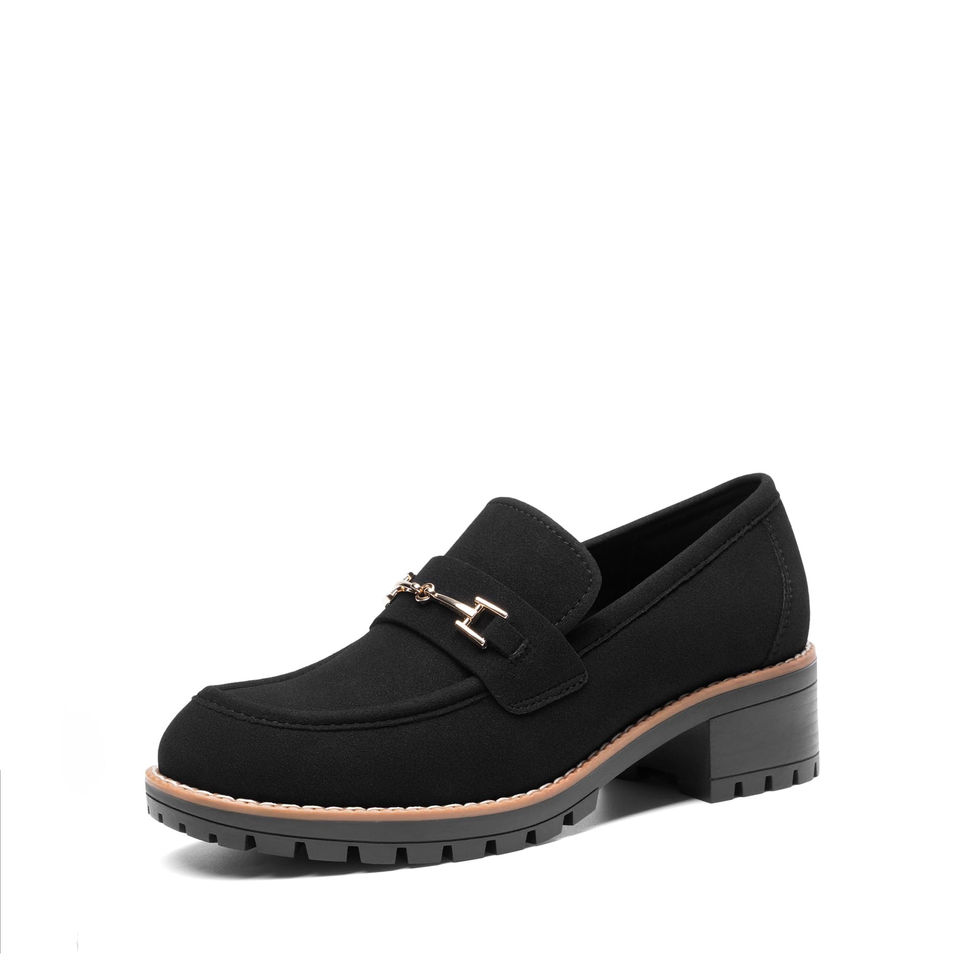 DREAM PAIRS Women's Chunky Loafers, Platform Comfortable Slip-On Dressy Business Casual Shoes,Size 6,All Black,SDLS2410W