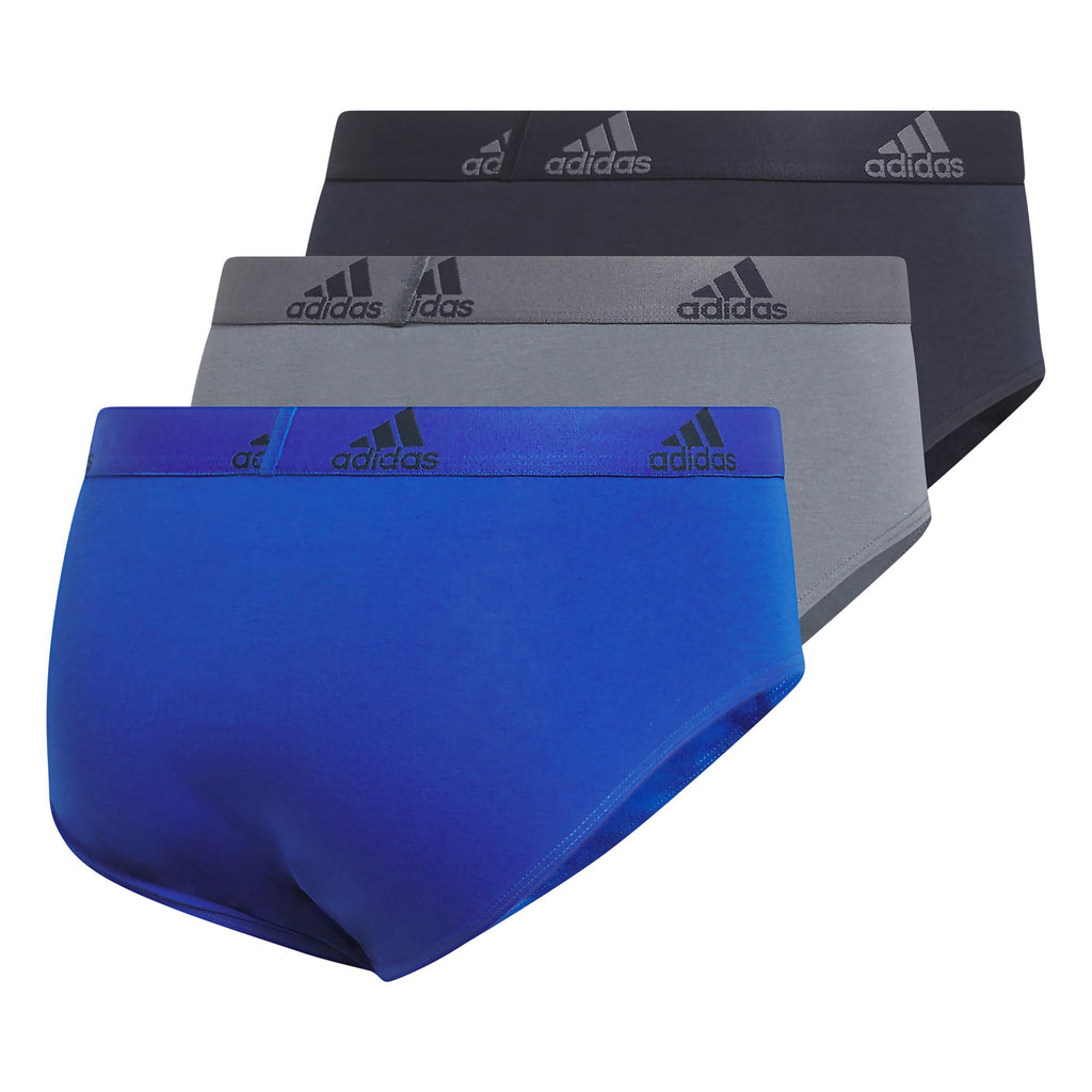 adidas Men's Performance Stretch Cotton Brief Underwear (3-Pack) Designed for Active Comfort and All Day wear, Team Royal Blue/Onix Grey/Legend Ink Blue, Large