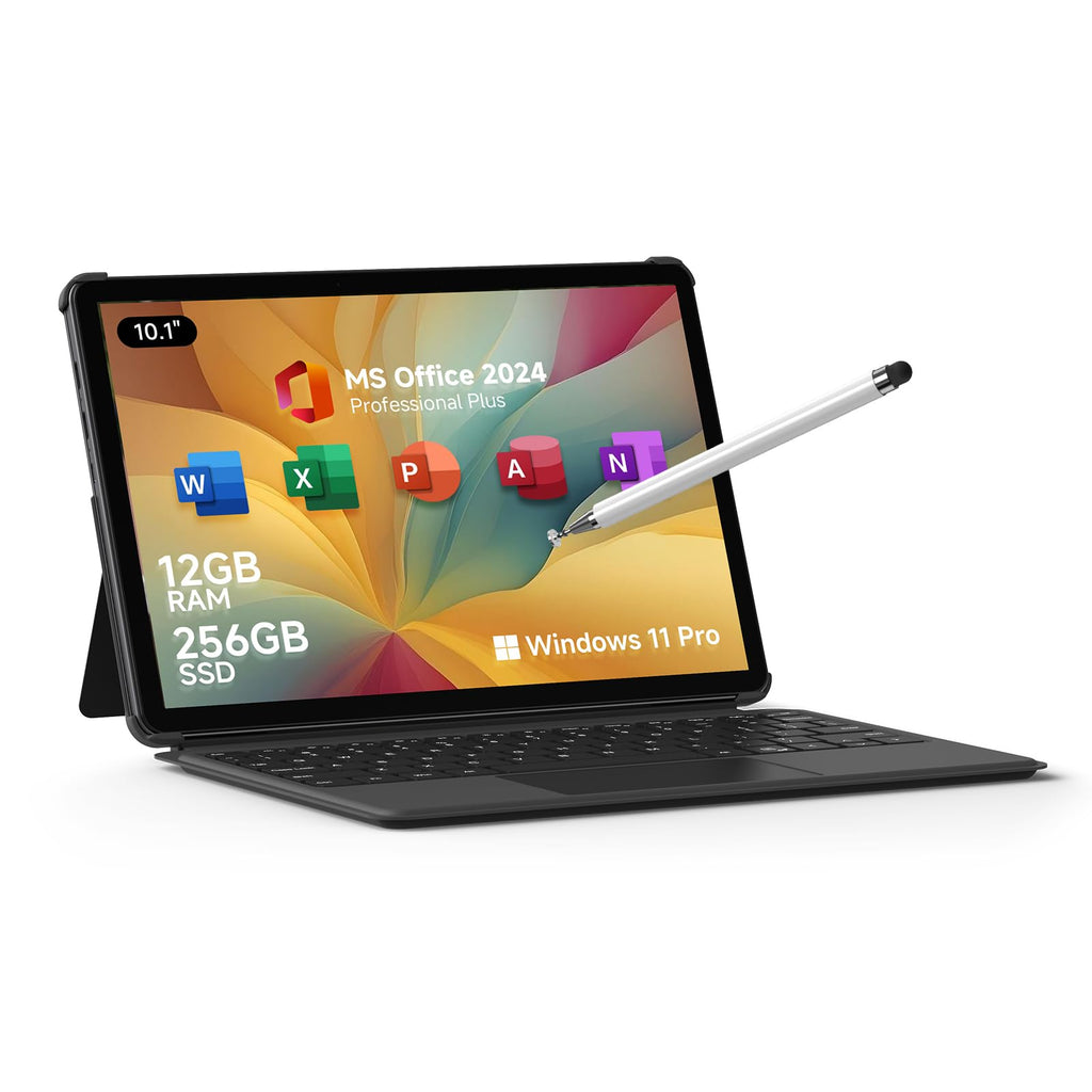 EYY 10.1" 2 in 1 Tablet/Laptop Computer, 12GB RAM+256GB SSD, Windows 11 Touchscreen Laptops with Stylus and Keyboard, Intel M3-8100Y Processor(up to 3.40GHz), WiFi 5, BT 5, HDMI, Dual Camera, Gray